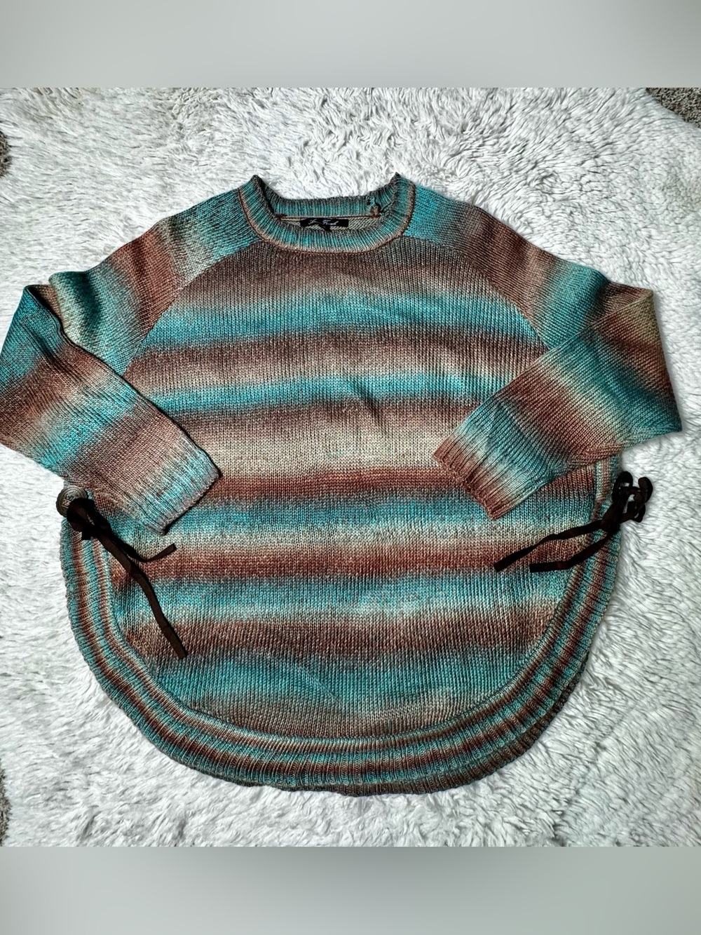 Women's Striped Scoop Neck Sweater in Teal & Brown
